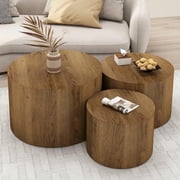LAZZO Nesting Round Coffee Table Set of 3, Modern Wooden Accent Side Table, Space-Saving Table for Living Room Bedroom, Brown