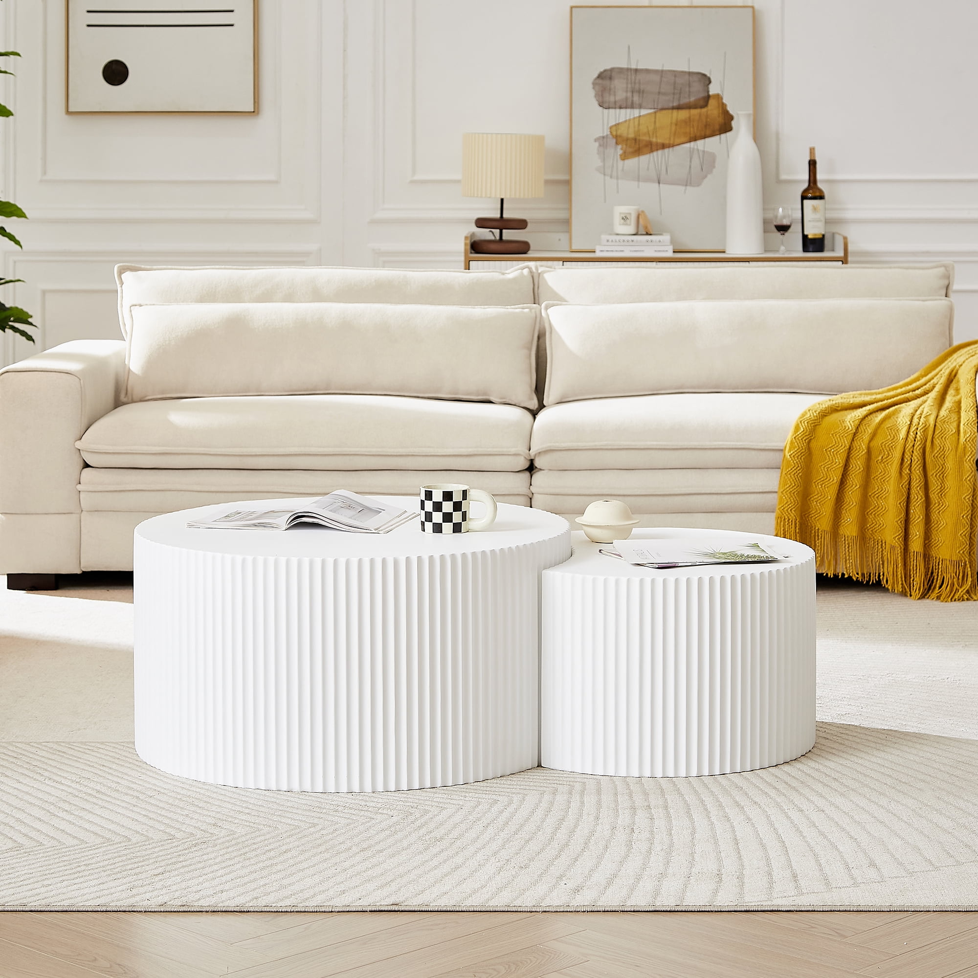 Kevinplus 31.5” Round Nesting Coffee Table Set of 2 for Living Room ...