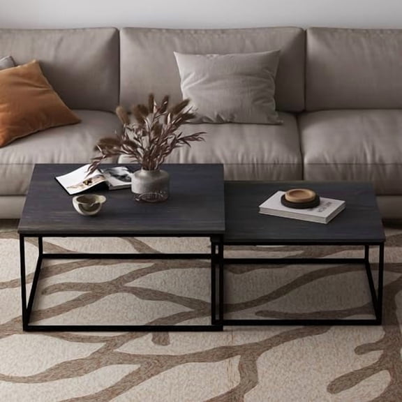 Nesting Coffee Table Set of 2,Outdoor Coffee Table,Industrial End Table Side Tables for Living Room Bedroom (Black)