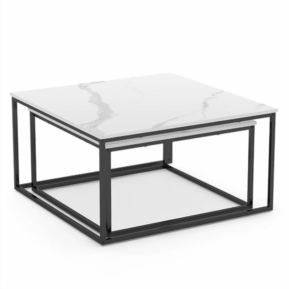 Nesting Coffee Table Set of 2,Outdoor Coffee Table,Industrial End Table Side Tables for Living Room Bedroom (White)