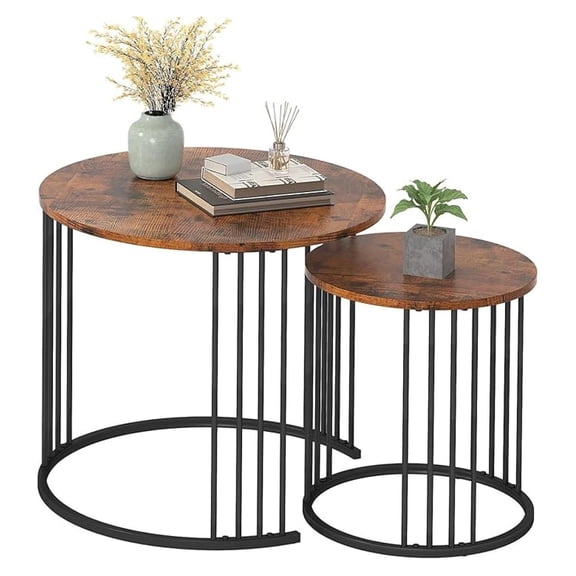 Nesting Coffee Table Set of 2, Round Table, Modern End Side Table Night Stand for Bedroom Dining Room (Brown)