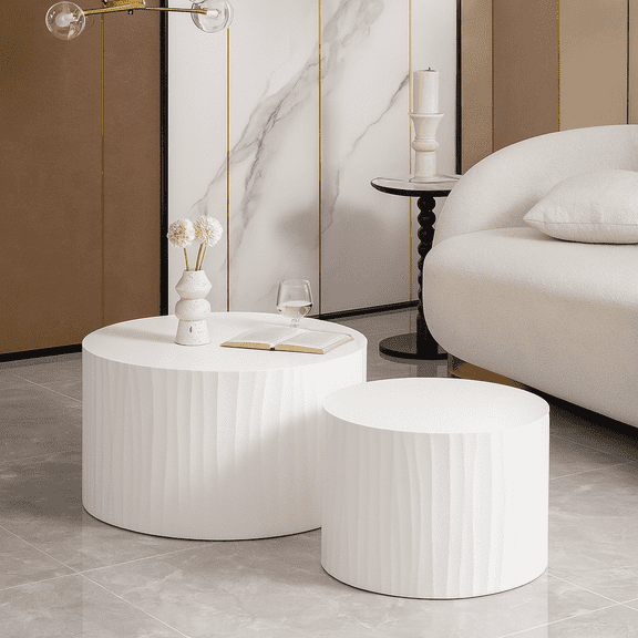 Nesting Coffee Table Set of 2 Round Wooden Coffee Tables Circle Modern Table for Living Room Bedroom Accent End Side Table