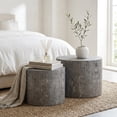 thumbnail image 1 of Nesting Coffee Table Set of 2 Round Wooden Tables - Modern Stone Gray, 1 of 9