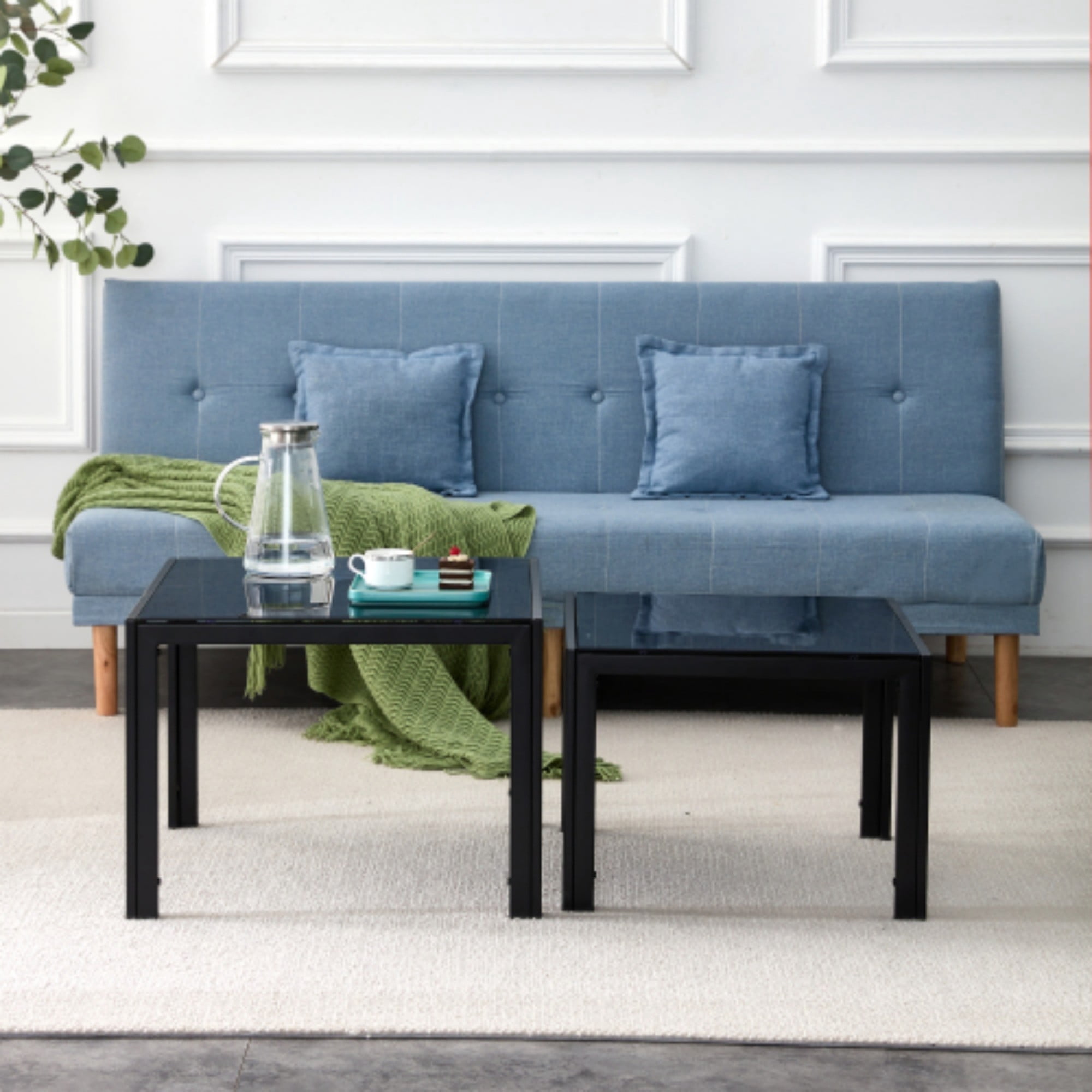 Nesting Coffee Table Set of 2, Square Modern Stacking Table with ...