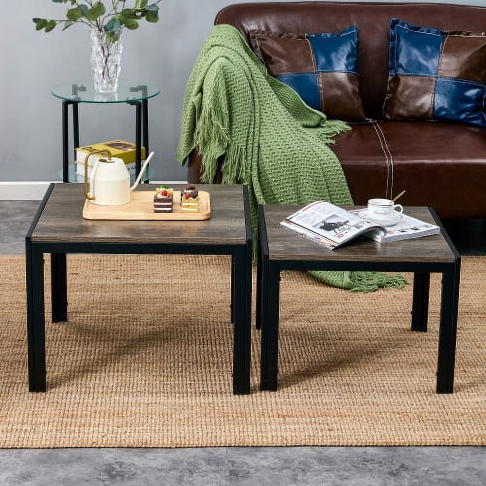 Tables That Stack Nesting Coffee Table Set of 2, Square Modern Stacking Table with Wood ...