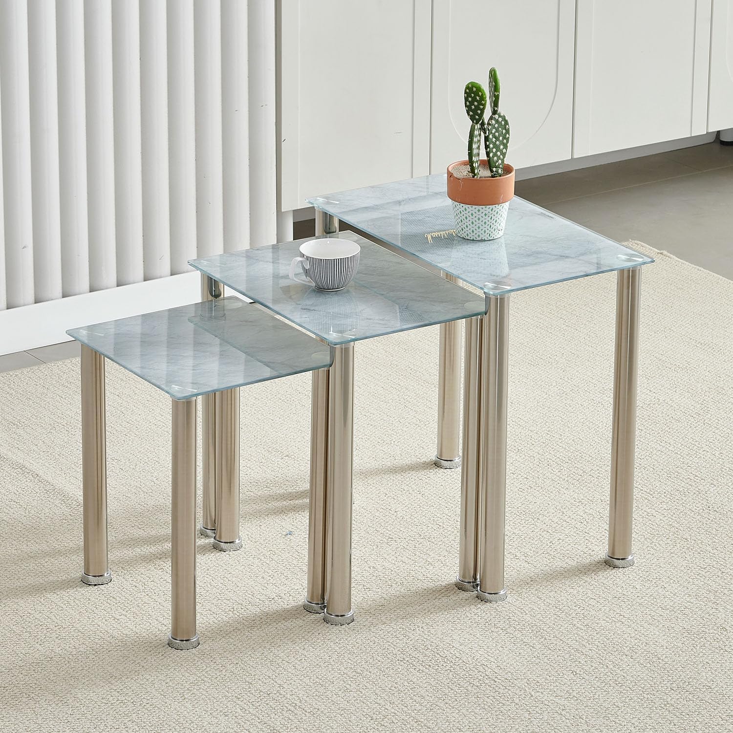 Nesting Coffee Table Set of 3 Modern Stacking Side Tables Sofa Side ...