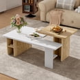 thumbnail image 1 of Nesting Coffee Tables Farmhouse Coffee Table Set Living Room Side Tables,&nbsp;2-Piece Rectangle Design with Wood Grain Veneer and Rounded Corners, for Living Room and Small Spaces, Set of 2 White, 1 of 11