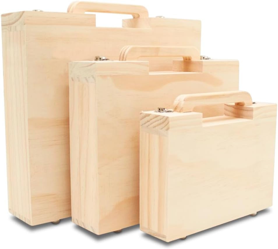 Nesting Craft Suitcases, 1 Set of 3 Unfinished Wooden Boxes for Crafts