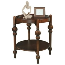 Nesting End Table Set, Round Solid Wood Frame with Storage, Retro Accent Table for Small Space Living Room, Dark Brown