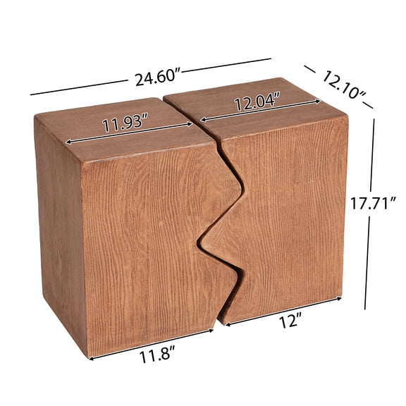 Nesting End Table Set of 2 Rectangular MGO Side Tables for Outdoor Patio, Natural Faux Wood Garden Stools for Indoor Outdoor Use