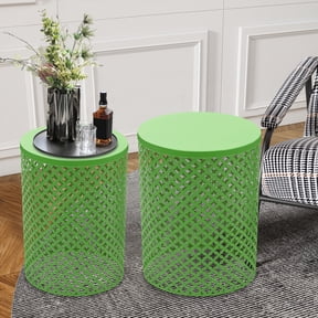 Nesting End Tables with Openwork Pattern, 66.14lbs Load Capacity, Cylindrical Iron Construction in Classic Green, Perfect for Living Rooms and Balconies