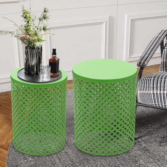 Nesting End Tables with Openwork Pattern, 66.14lbs Load Capacity, Cylindrical Iron Construction in Classic Green, Perfect for Living Rooms and Balconies