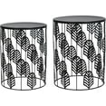 thumbnail image 1 of Nesting End Tables Set of 2, Round Black Side Table with Mirror Top for Living Room, Indoor & Outdoor Accent Table Nightstand (Black Leaf), 1 of 15