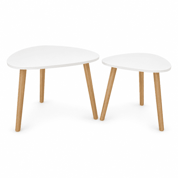 Nesting End Tables, Set of 2 Triangle Side Tables with MDF Top for Living Room, Bedroom, White