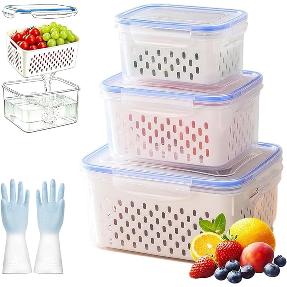Nesting Fruit Containers for Fridge Keep Fresh with Removable Colanders ...