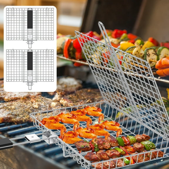 Nesting Grill Baskets Easy to Use Fish Grilling Basket Versatile Grilling Baskets with Handle Safe Portable Stainless Steel BBQ Grill Basket for Camping