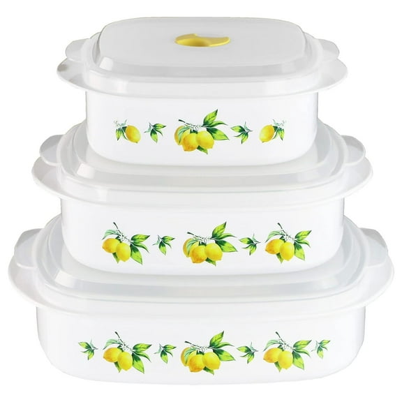 Nesting Microwave Containers, Set of 3, Adjustable Steam Vents, Airtight, Meal Prep, BPA-Free Plastic- Freezer & Dishwasher Safe, Cookware & Food Storage, Anyday Cookware, Fresh Lemons