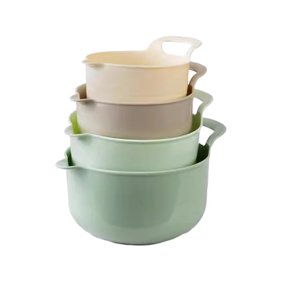 Nesting Mixing Bowls with Spout and Handle, Set of 4, Plastic Batter Mixing Bowl Set, Mixing Bowls With Lids Set, Handled Batter Bowl Set for Cake Dough, Stackable Nesting Plastic Mixing Bowl