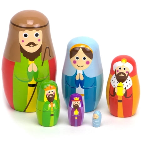 Nesting Nativity Wood Nesting Doll Matroshka Set with 6 Dolls