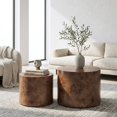 thumbnail image 1 of Nesting Round Coffee Table Set of 2 - Brown Burl Wood Accent Tables for Living Room, 1 of 10