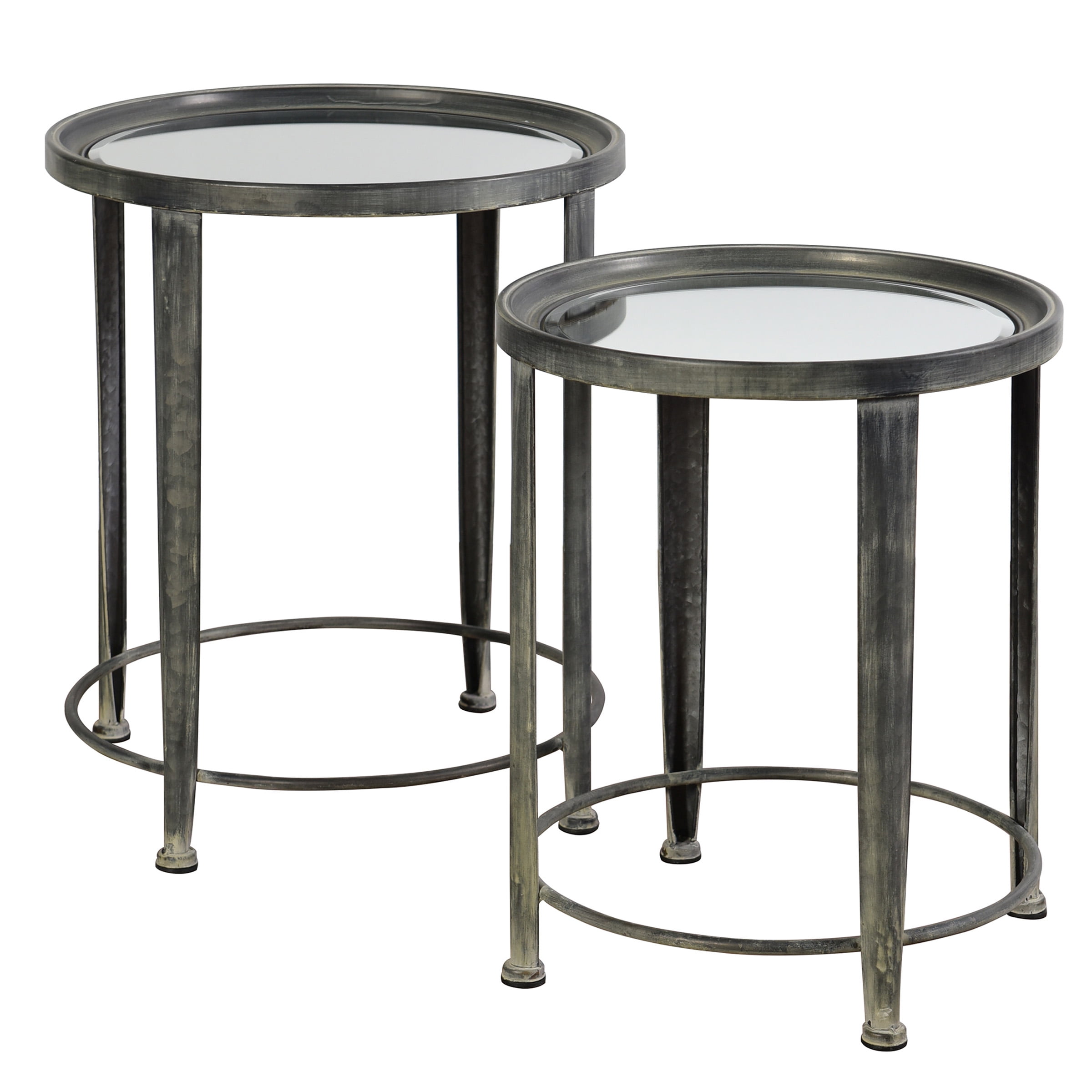 Nesting Round Side Tables Blackened SilverGrey Set of 2