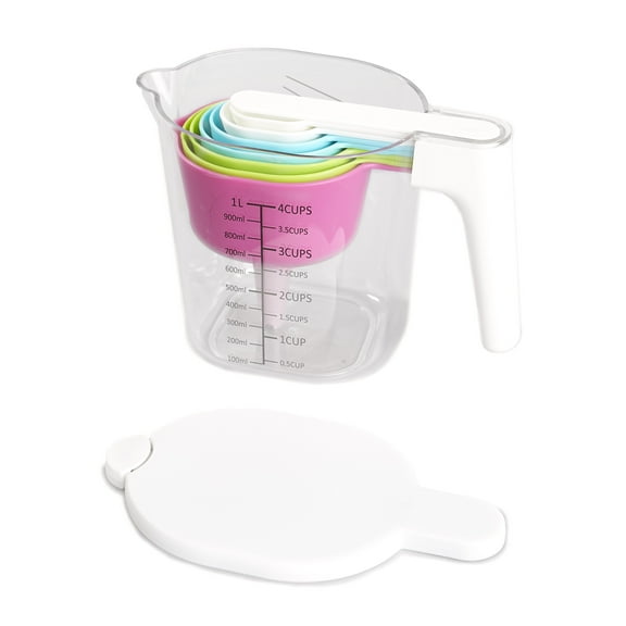 Nesting Storage Multicolored Plastic Measuring Cup Set - 10 Pieces