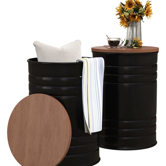 Nesting Storage Ottomans Of 2 With Lids. Touch Decoration. Extra Space Removable Tops. Strong Metal Frame, 264 Lbs Capacity Per . 14.5" X 19" H (large), 12.5" 17.75" (small). No Assembly Required 2