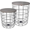 thumbnail image 1 of Nesting Table End Table Wire Basket Base with Wood Tops Side Table Set of 2, Gray, 1 of 6