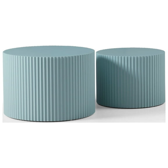 Nesting Table Set of 2,Handcraft Round Coffee Table Set with 1 Big & 1 Small Tables,Solid Wood Nightstand,Side Table End Table for Living Room Bedroom Apartment Leisure Area,No Assembling,Light Blue