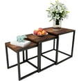 thumbnail image 1 of Nesting Table Set of 3 Side Tables, Modern Coffee Stacking End with Metal Frame，Brown, 1 of 5