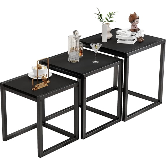 Nesting Table Set of 3 Side Tables, Modern Coffee Table Stacking End Table with Metal Framewalnut color