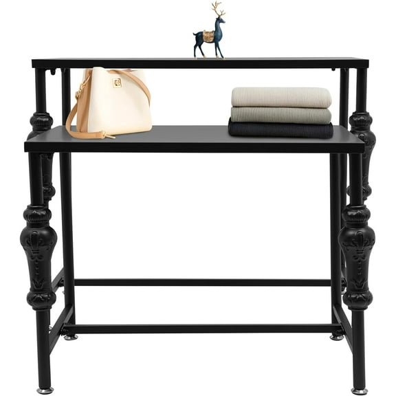 Nesting Tables Metal Shoe Handbag Display Stand, 2 Set Boutique Retail Display Tables, Retro Standing Display Riser Shelf for Retail Stores (Black)