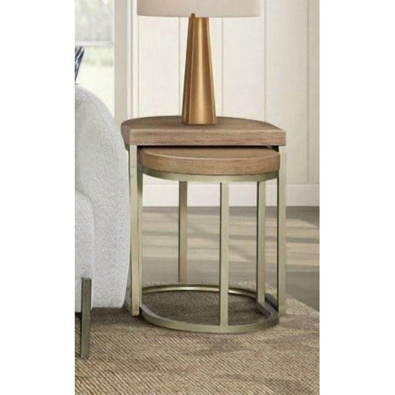 Nesting Tables Set of 2, Light Brown Elm Veneer and MDF with Metal Bases, Space Saving Softer Modern Design Side Tables for Living Room and Bedroom, Versatile End Table Collection