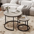 thumbnail image 1 of Nesting Tables Set of 2, Round Coffee Table, Small Nesting Coffee Table with Adjustable Non-Slip Fee, Wood Grain Top Nesting Tables for Living Room, Bedroom (Wood Grain Grey), 1 of 7
