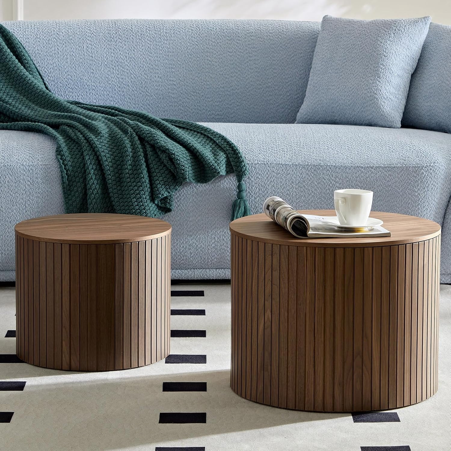 Nesting Tables Set of 2,Round Ottoman Coffee Tables for Living Room ...