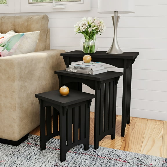 Nesting Tables-Set of 3, Traditional with Mission Style Legs by Lavish Home (Black)