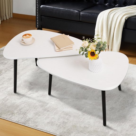 Nesting Triangle Side Tables, Set of 2 Minimalist Bamboo Coffee Tables for Living Room, Bedroom & Small Spaces