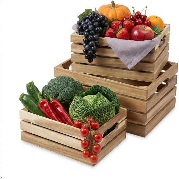 Nesting Wood Storage Crates (Set of 3) Light Natural Acacia Stackable Wooden Boxes for Storage and Organization