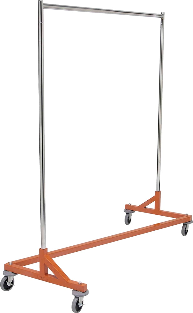 The Great American Hanger Company Nesting Z Base Garment Rack, Commercial Grade Rolling Garment Rack with Orange Base, box of 1