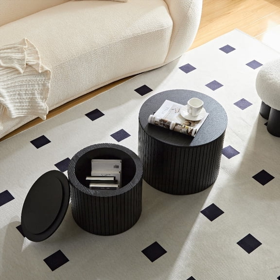 Nesting table set of 2 (MDF, black) for Living room/lounge. Space-efficient & stylish design!