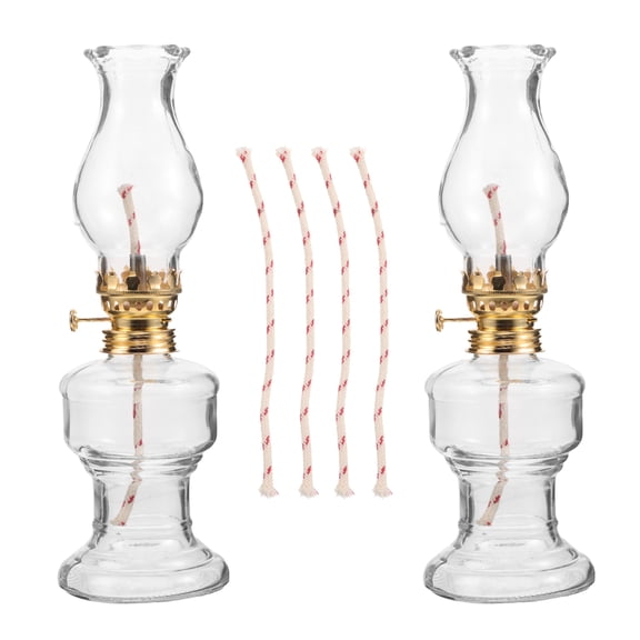 Nestingho 2 Sets of Glass Kerosene Oil Lamps Lanterns Vintage Oil Lamps Table Decors Chamber Lamps with Wicks