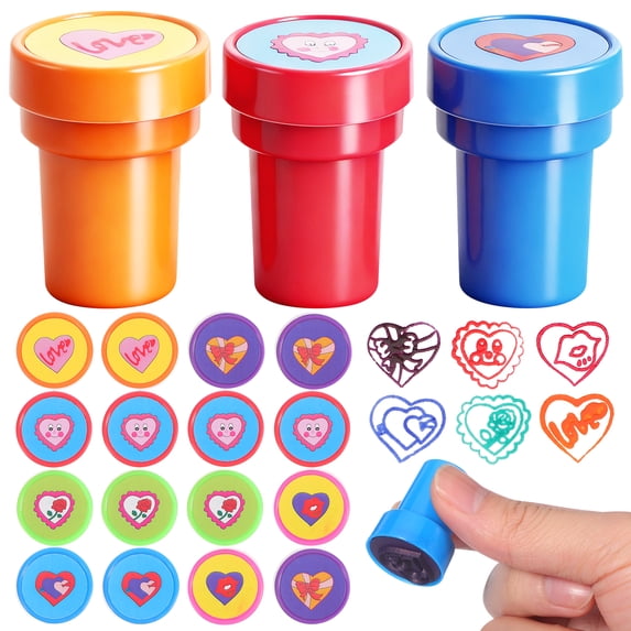 Nestingho 20pcs Heart Stampers for Kids Self Inking Stamps for Classroom Rewards Goody Bag Fillers Party Favors Easy to Hold Foam Stamps Assorted Color