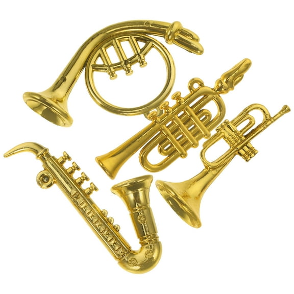 Nestingho 4Pcs Small Fake Instruments Mini Musical Instruments Golden Miniature Trumpet Toy For Home Ornament