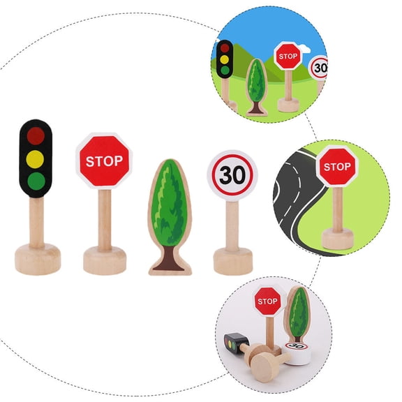 Nestingho 8Pcs Kids Traffic Play Signs in Multi-colored Wood for Child Development