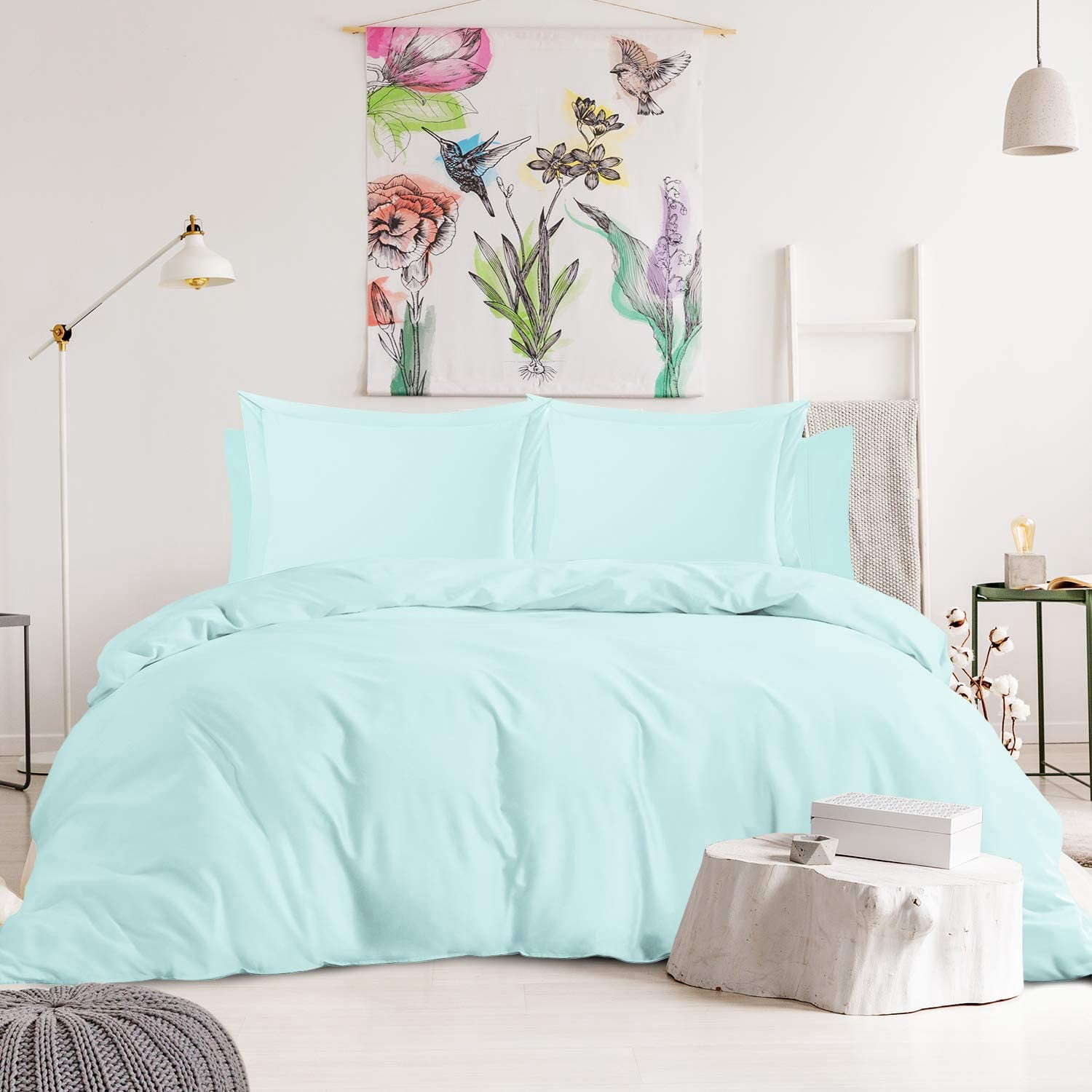 Nestl® 1000 Thread Count Premium Cotton Blend 6 Piece Duvet Cover Set, Includes Duvet Cover, Deep Pocket Fitted Sheet, 2 Pillow Cases, 2 Pillow Shams - Lightweight, hypoallergenic - Queen, Light Blue