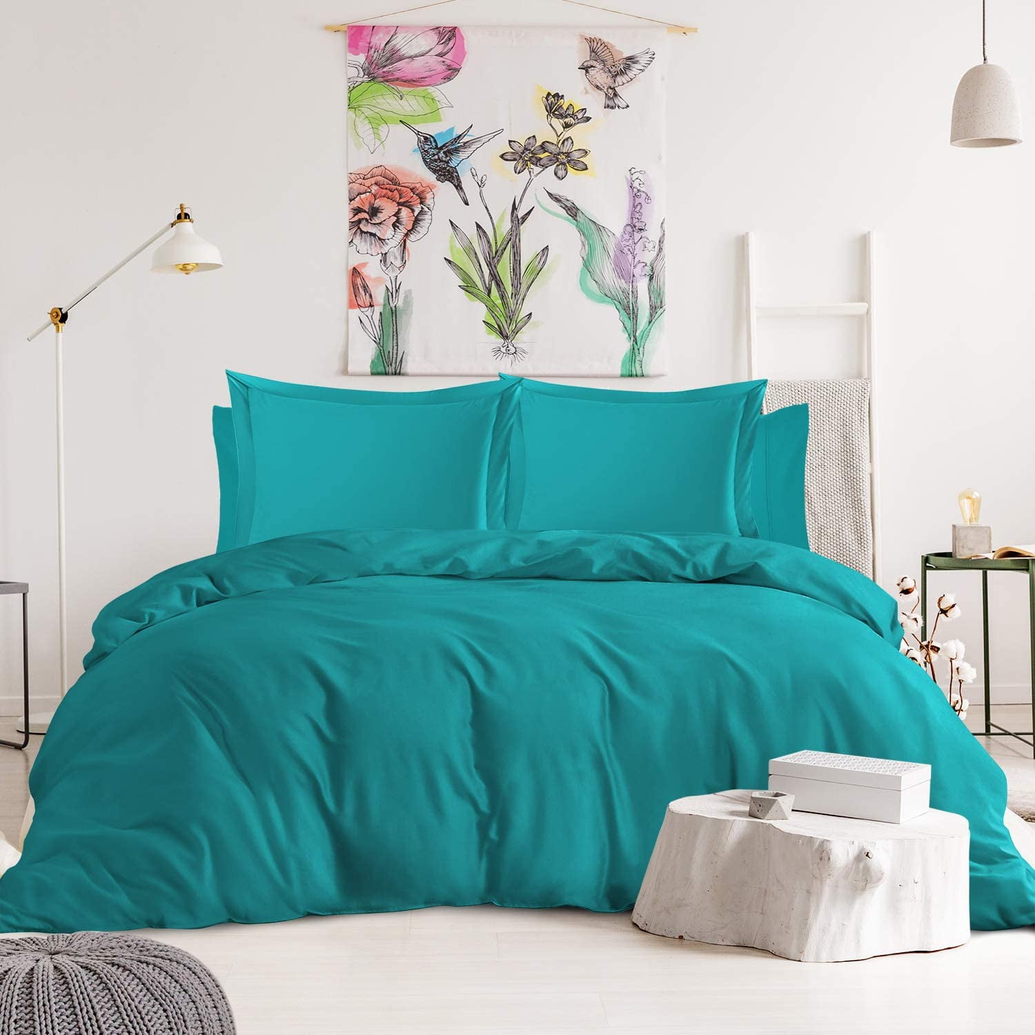 Nestl® 1000 Thread Count Premium Cotton Blend 6 Piece Duvet Cover Set, Includes Duvet Cover, Deep Pocket Fitted Sheet, 2 Pillow Cases, 2 Pillow Shams - Lightweight, hypoallergenic - King, Teal