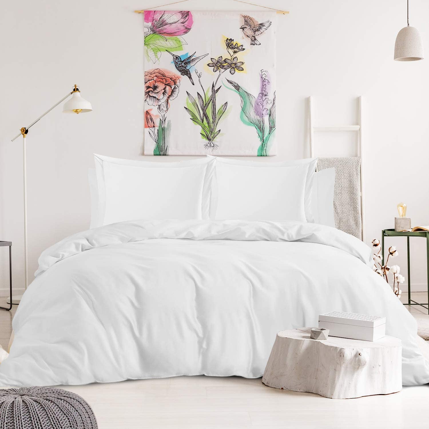 Nestl® 1000 Thread Count Premium Cotton Blend 6 Piece Duvet Cover Set, Includes Duvet Cover, Deep Pocket Fitted Sheet, 2 Pillow Cases, 2 Pillow Shams - Lightweight, hypoallergenic - Queen, White