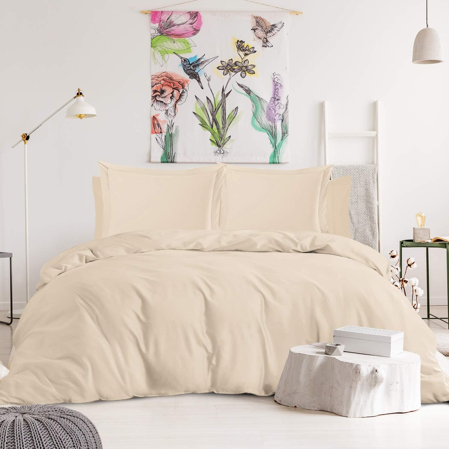 Nestl® 1000 Thread Count Premium Cotton Blend 6 Piece Duvet Cover Set, Includes Duvet Cover, Deep Pocket Fitted Sheet, 2 Pillow Cases, 2 Pillow Shams - Lightweight, hypoallergenic - Queen, Beige Cream