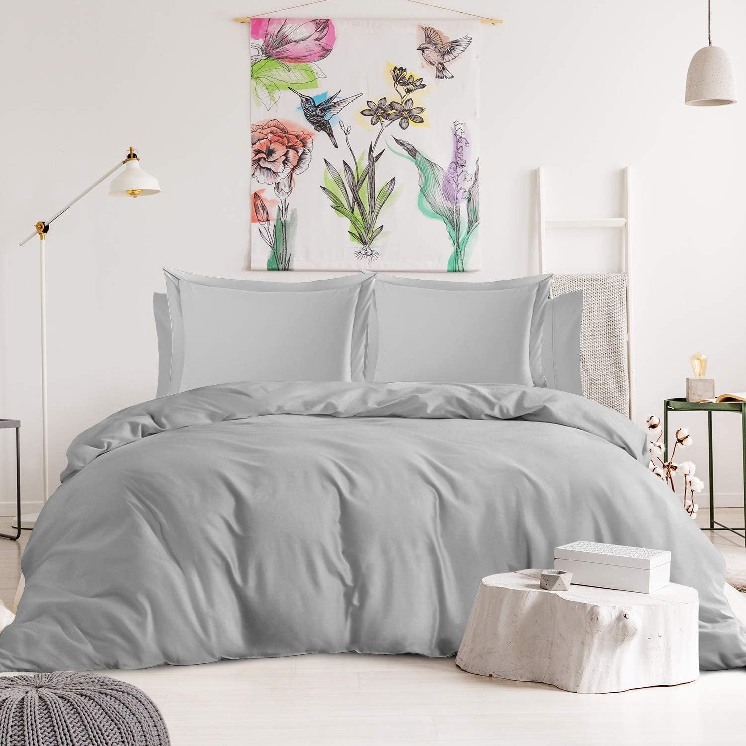 Nestl® 1000 Thread Count Premium Cotton Blend 6 Piece Duvet Cover Set, Includes Duvet Cover, Deep Pocket Fitted Sheet, 2 Pillow Cases, 2 Pillow Shams - Lightweight, hypoallergenic - King, Silver
