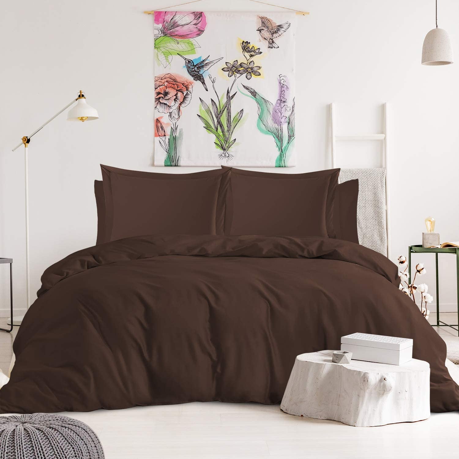 Nestl 1000 Thread Count Premium Cotton Blend 6 Piece Duvet Cover Set, Includes Duvet Cover, Deep Pocket Fitted Sheet, 2 Pillowcases, 2 Pillow Shams, Lightweight hypoallergenic - Queen, Chocolate Brown